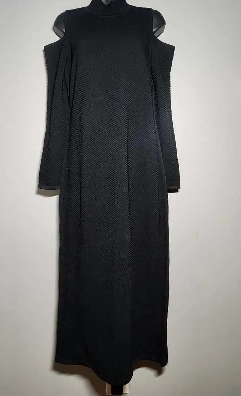 Donna Karan New York Women's Black Mock Neck Textured Cold-Shoulder Dress Size M